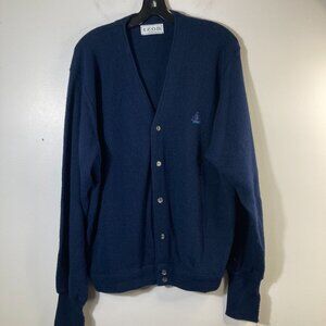 Mens Vintage Izod Button Cardigan Dad Mr Rogers Grandpa Navy L Made in USA‎